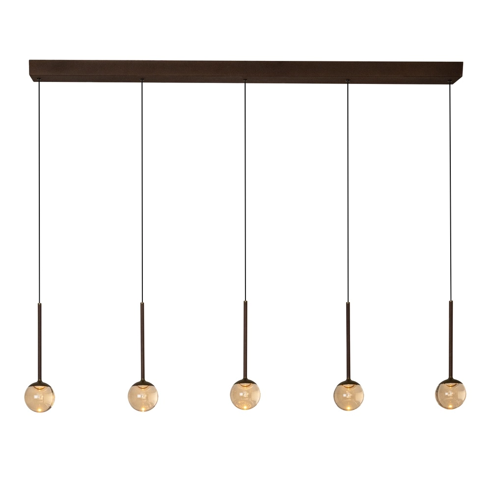 Lampe suspendue à 5 lumières Calina avec des sphères ambrées