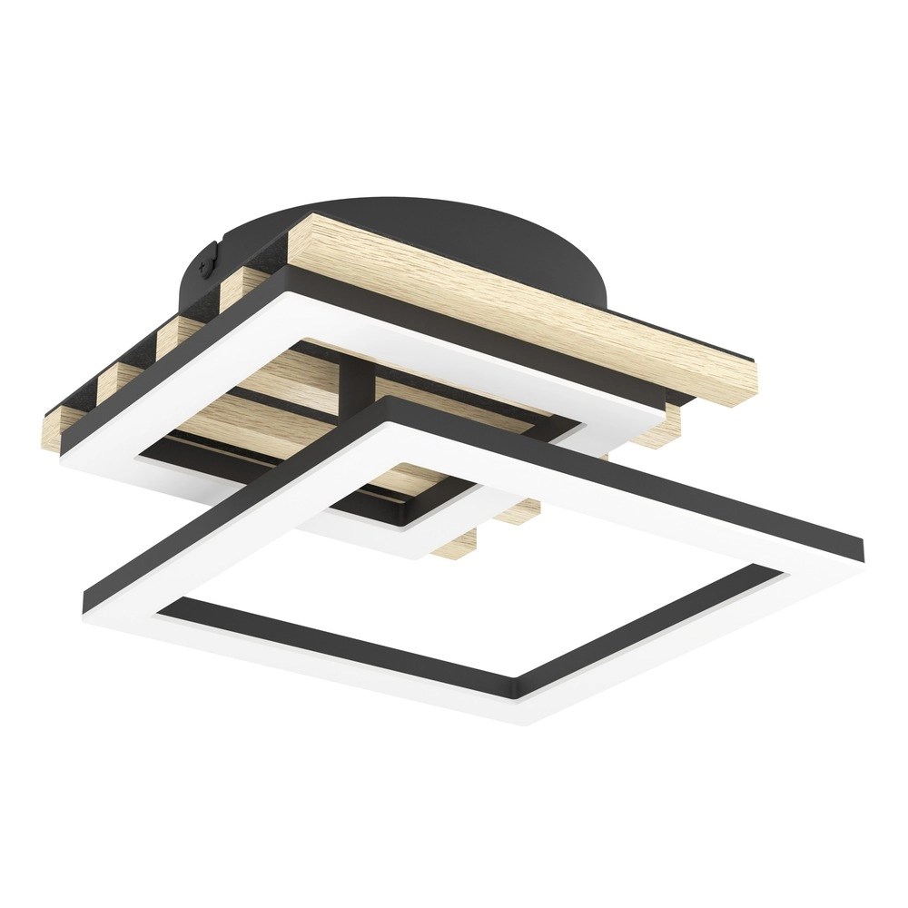 Lampe de plafond moderne Cembrano noir avec un carré en bois 34 cm