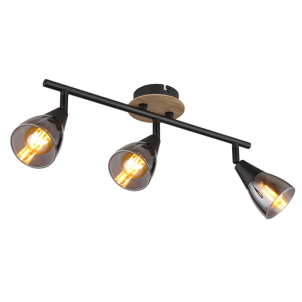 Lampe de plafond à 3 lumières Mubby noir avec un aspect bois