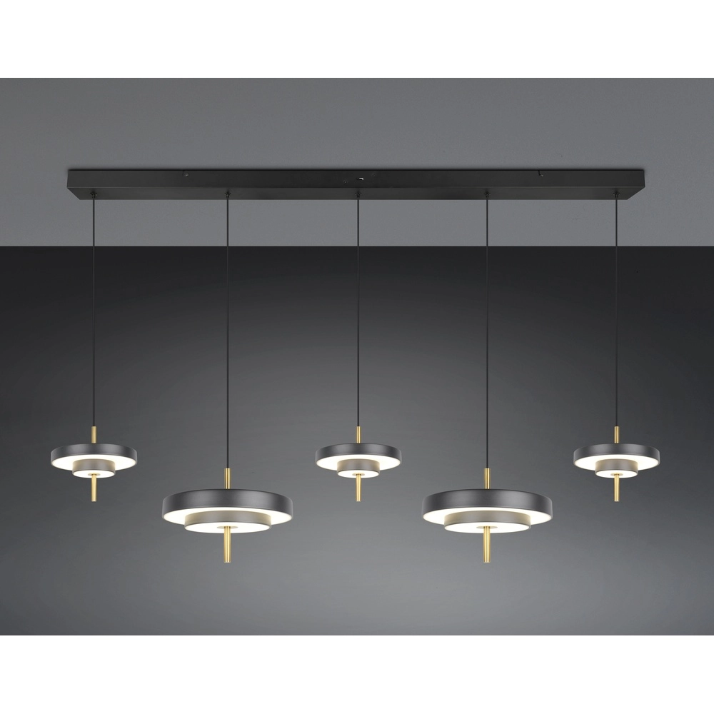 Suspension 5 lumières Keaton noir avec or Trio 4017807655483