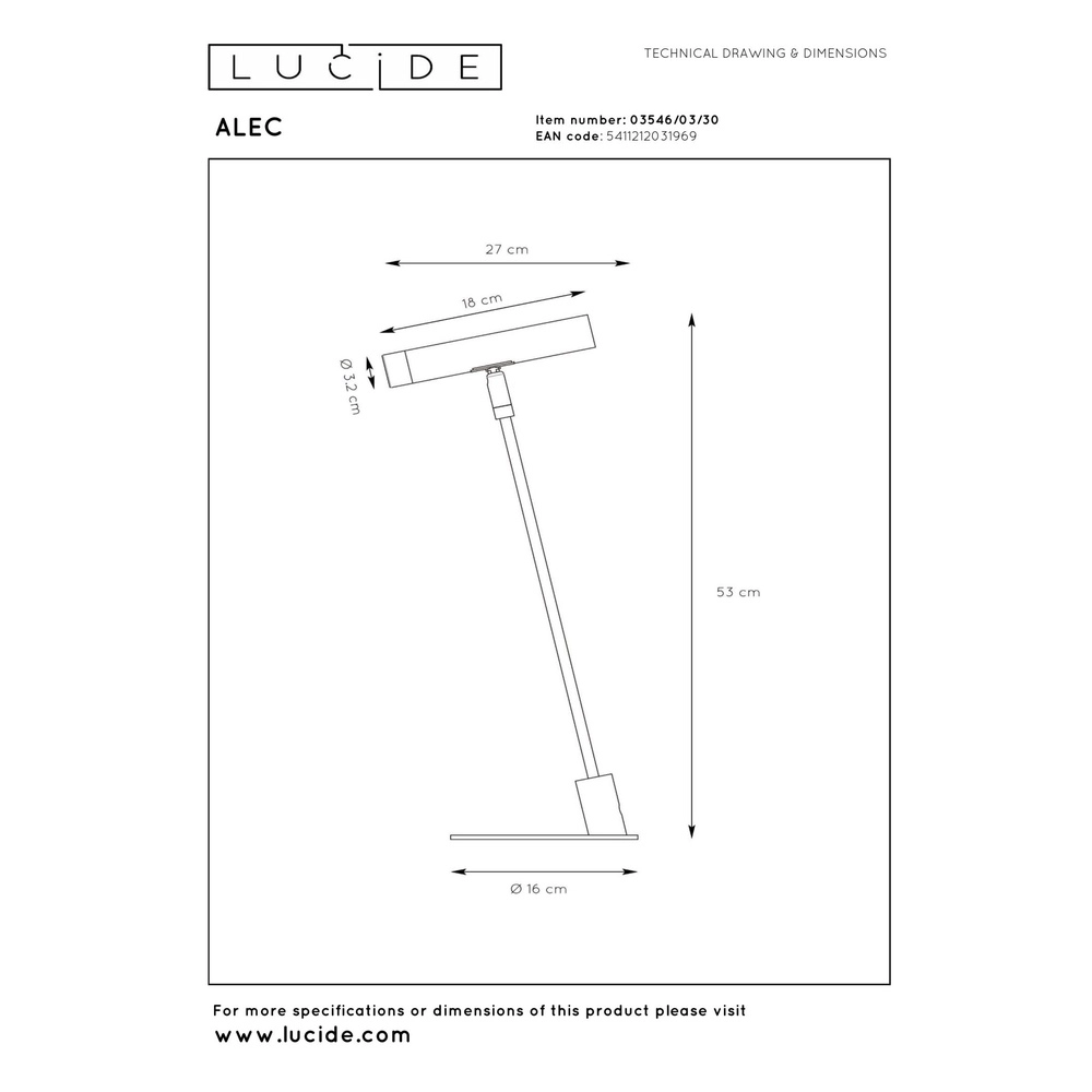 Lampe de bureau Alec Noir de conception Lucide 5411212031969