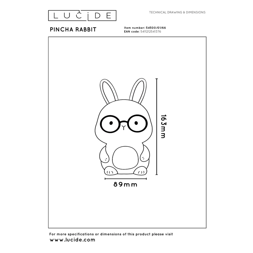 Veilleuse de la chambre des enfants Pincha Rabbit Bunny Lucide 5411212541376