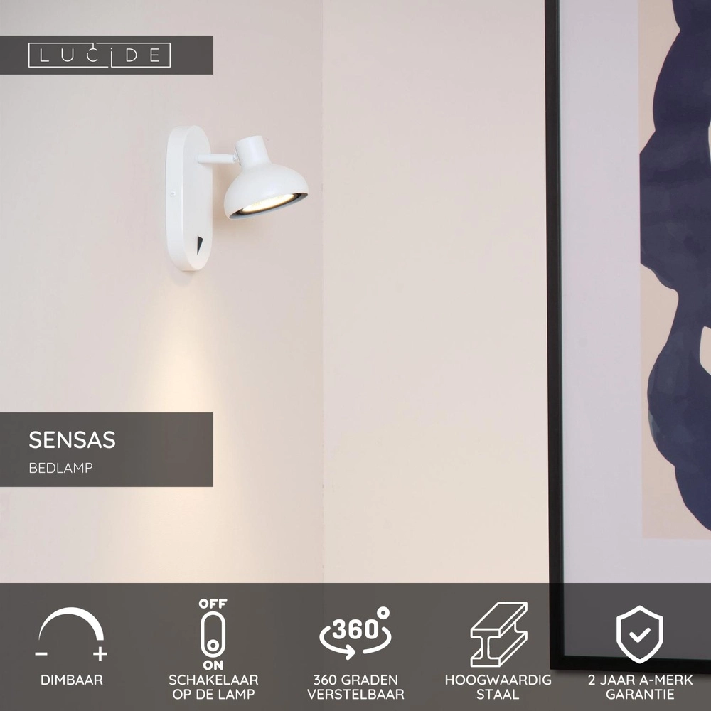 Lampe de chevet Sensas design blanc GU10 ES111 Lucide 5411212303233