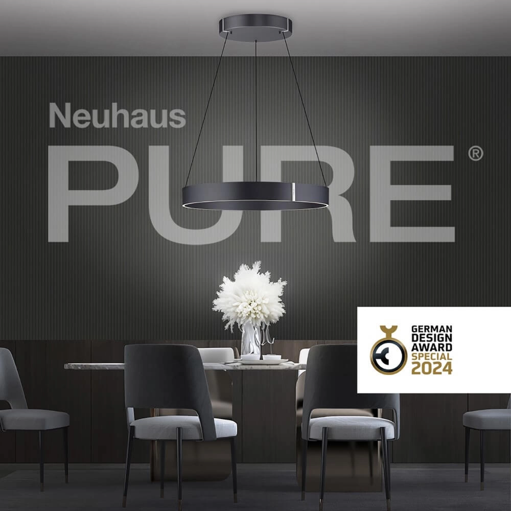 Lampe suspendue ronde Pure E-Clipse gris Ø 70cm Paul Neuhaus 4012248372340