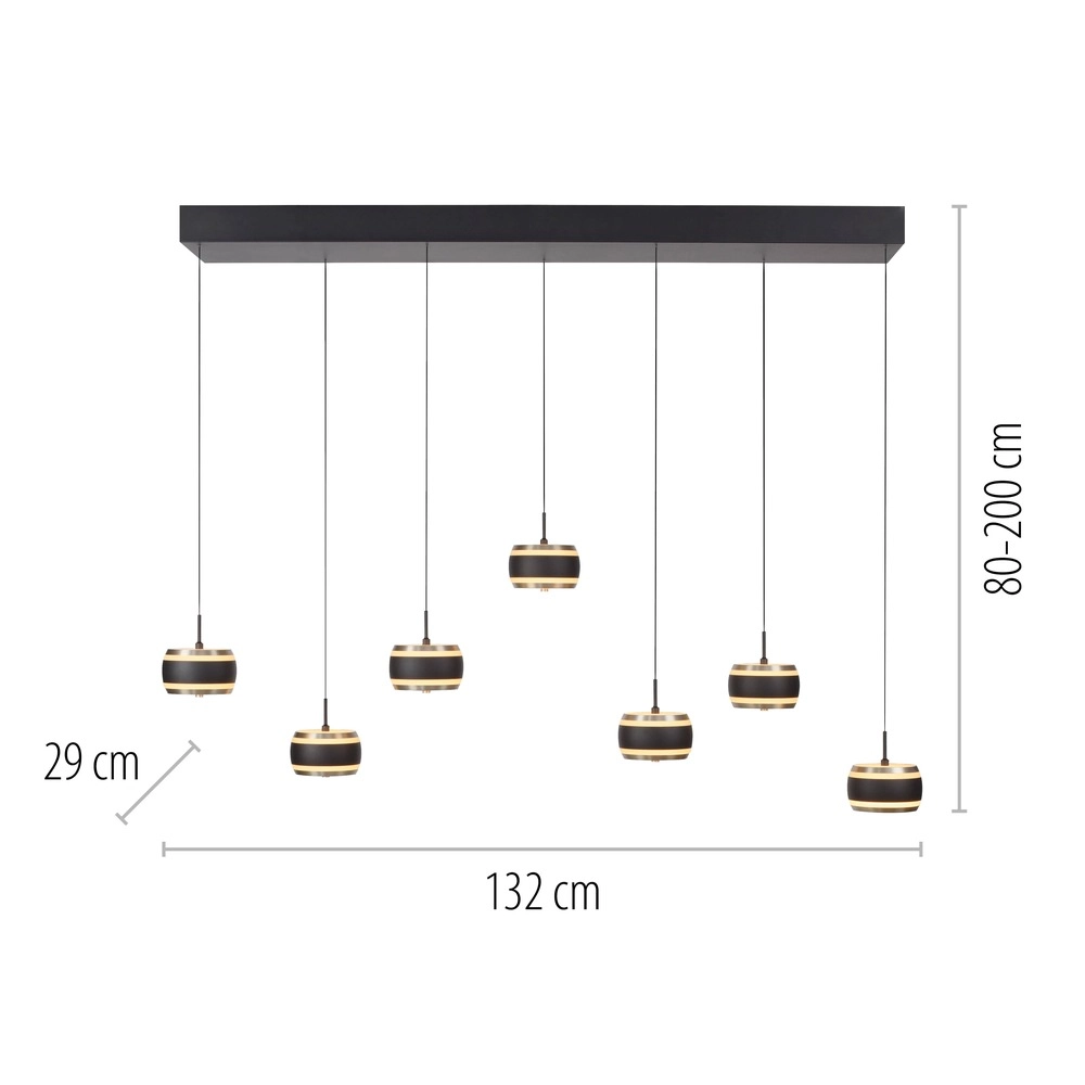 Lampe pendante de table de salle à manger de 7L Pure Falling Rings Black Pearl Paul Neuhaus 4012248396599