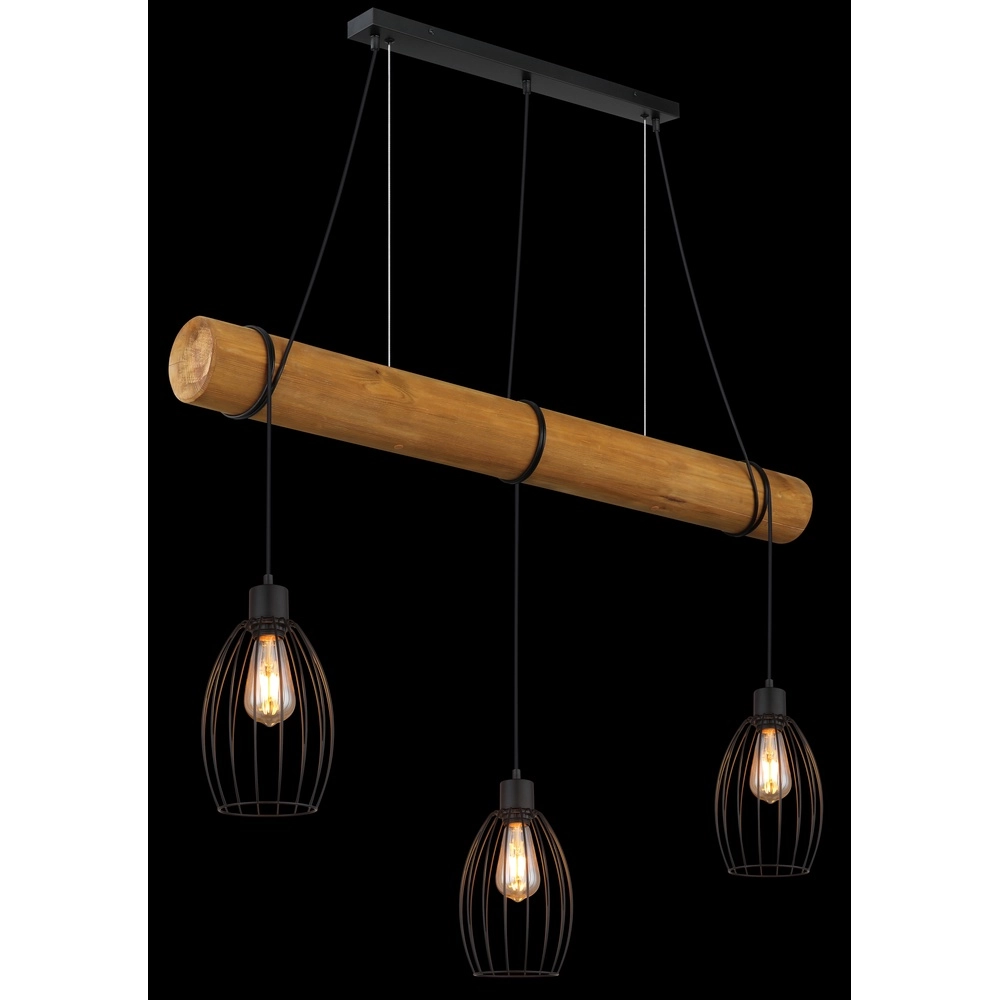 Lampe pendante de campagne Berti Bois 3 clairs avec noir Globo 9007371583331