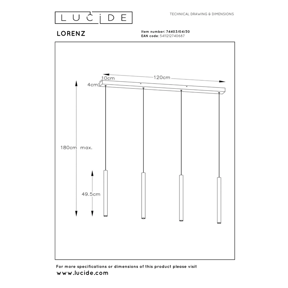 Lampe suspendue à 4 lumières Lorenz Noir de conception Lucide 5411212740687