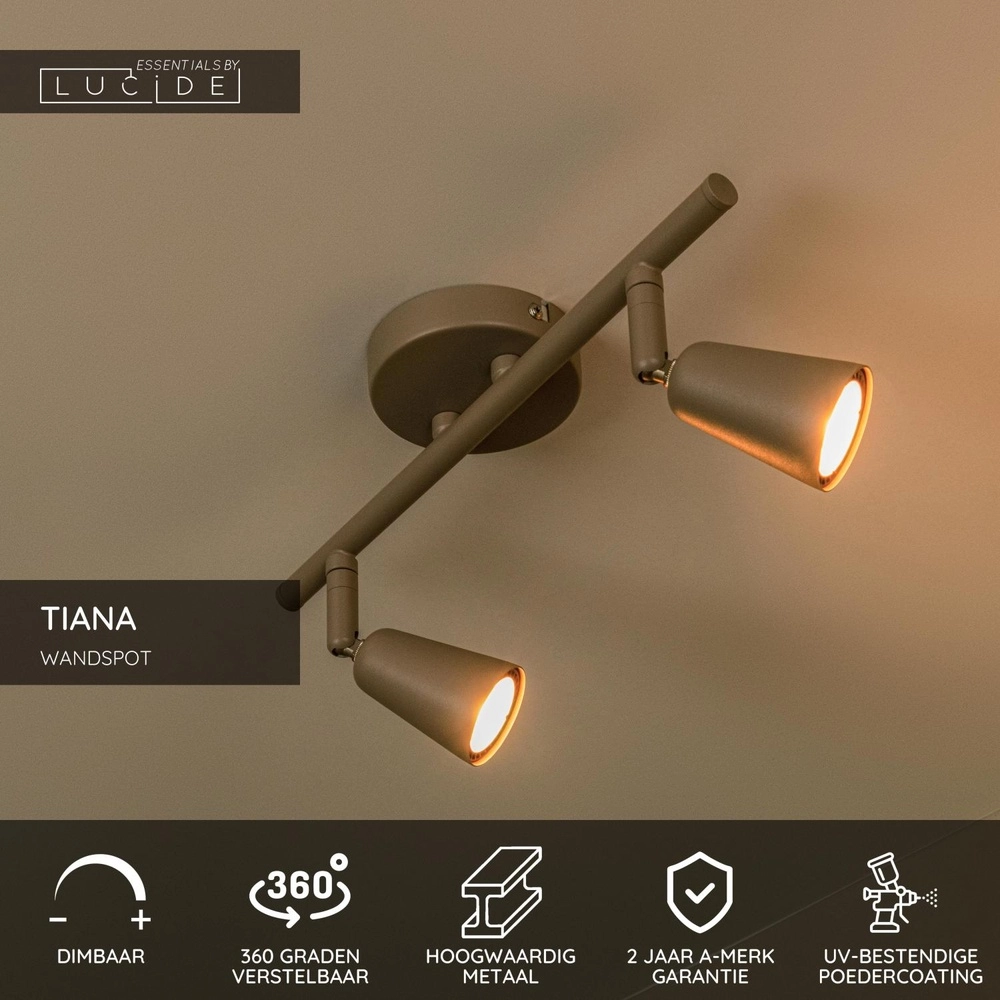 Projecteur de plafond Tiana Taupe 2 clairs Lucide 5411212650375