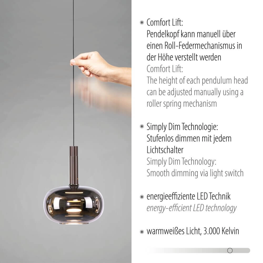 Lampe suspendue joyeuse Irides 3 lumières droites Paul Neuhaus 4012248383667