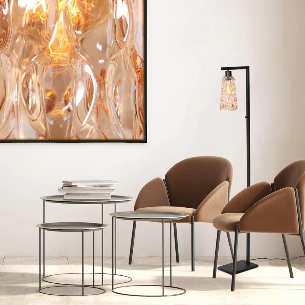 Lampadaire Vidrio noir avec verre ambré Steinhauer 8712746173741