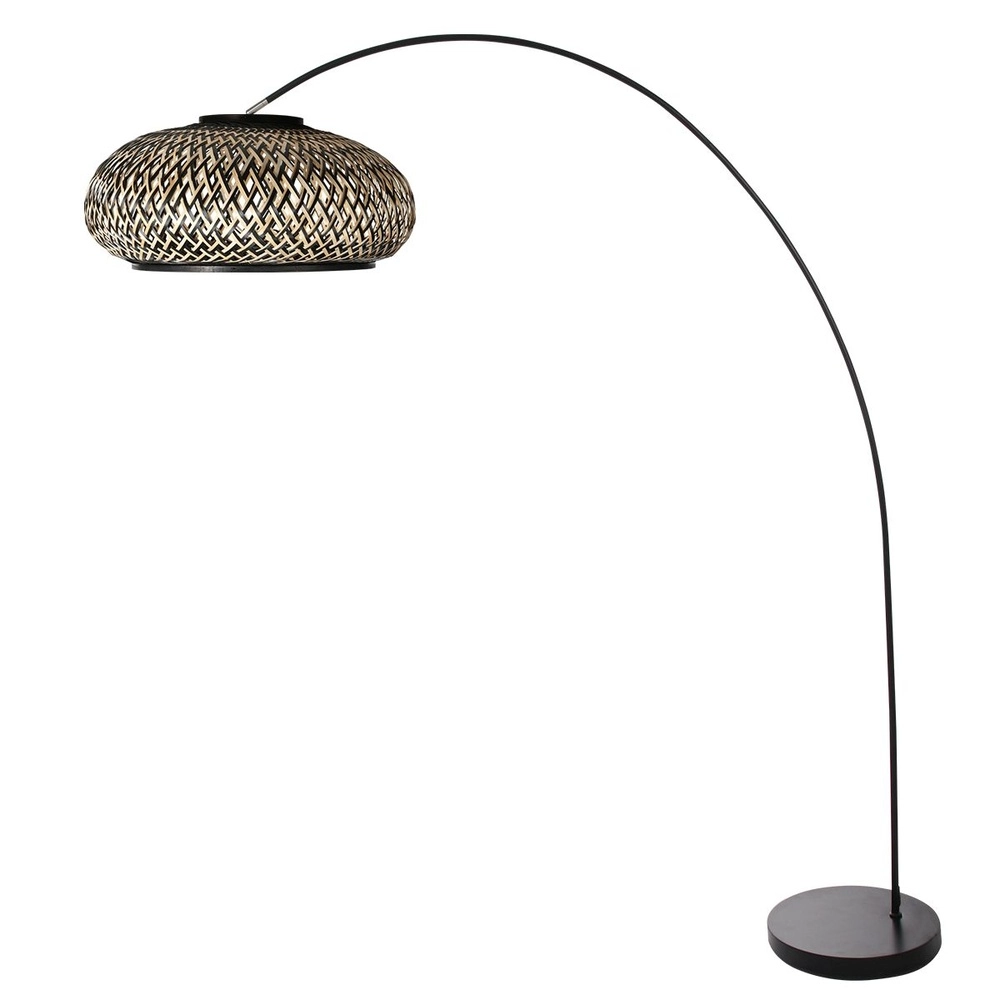 Lampe à arc Solva noir avec capuche en rotin Steinhauer 8712746179132