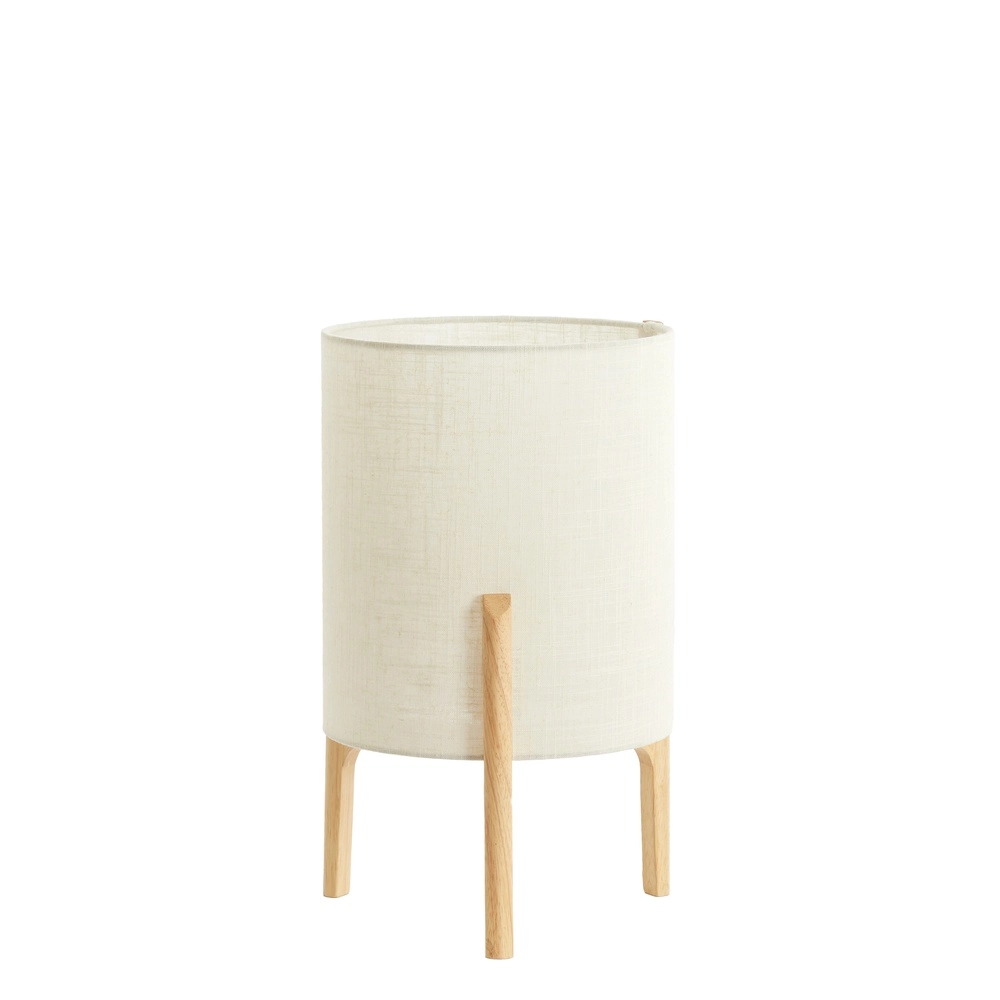 Lampe de table Litto Ø 28cm - aspect bois avec lin naturel