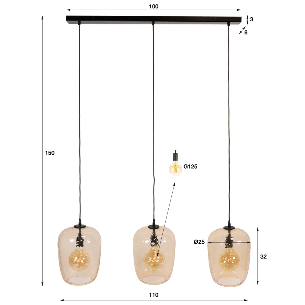 Lampe pendante à 3 lampes Python Verre ambré Lyora 8716803514997