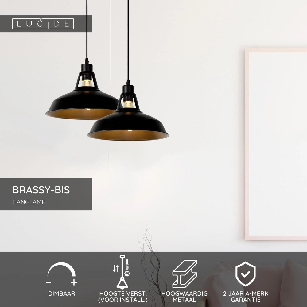 Lampe pendante industrielle Brassy-Bis noir Ø 31cm Lucide 5411212430236