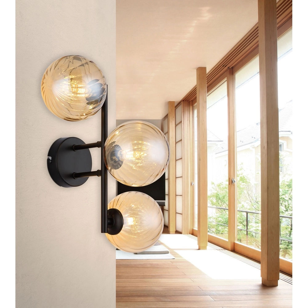 Lampe murale noire Conor avec verre ambré Globo 9007371515189