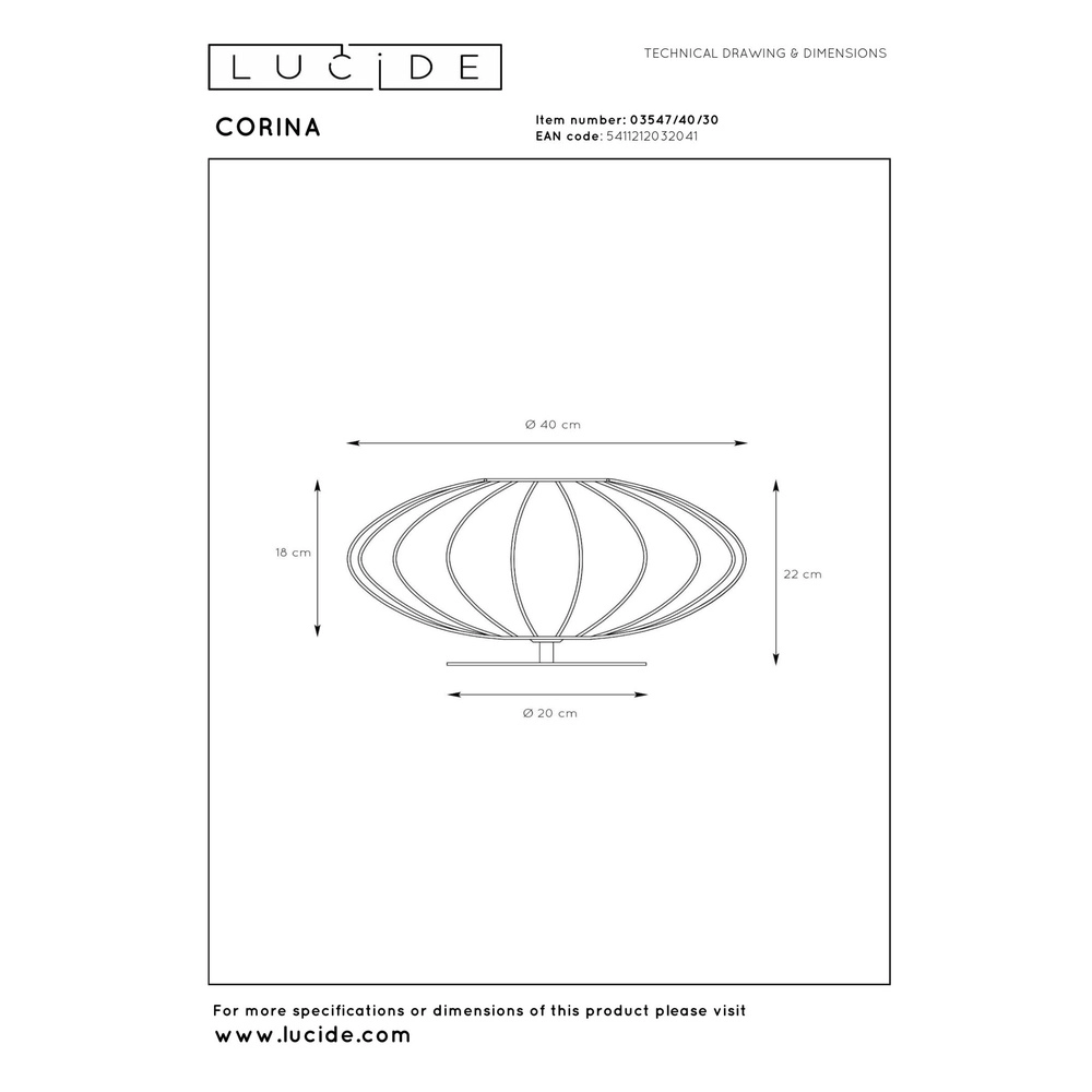 Lampe de table Corina noir Ø 40cm Lucide 5411212032041