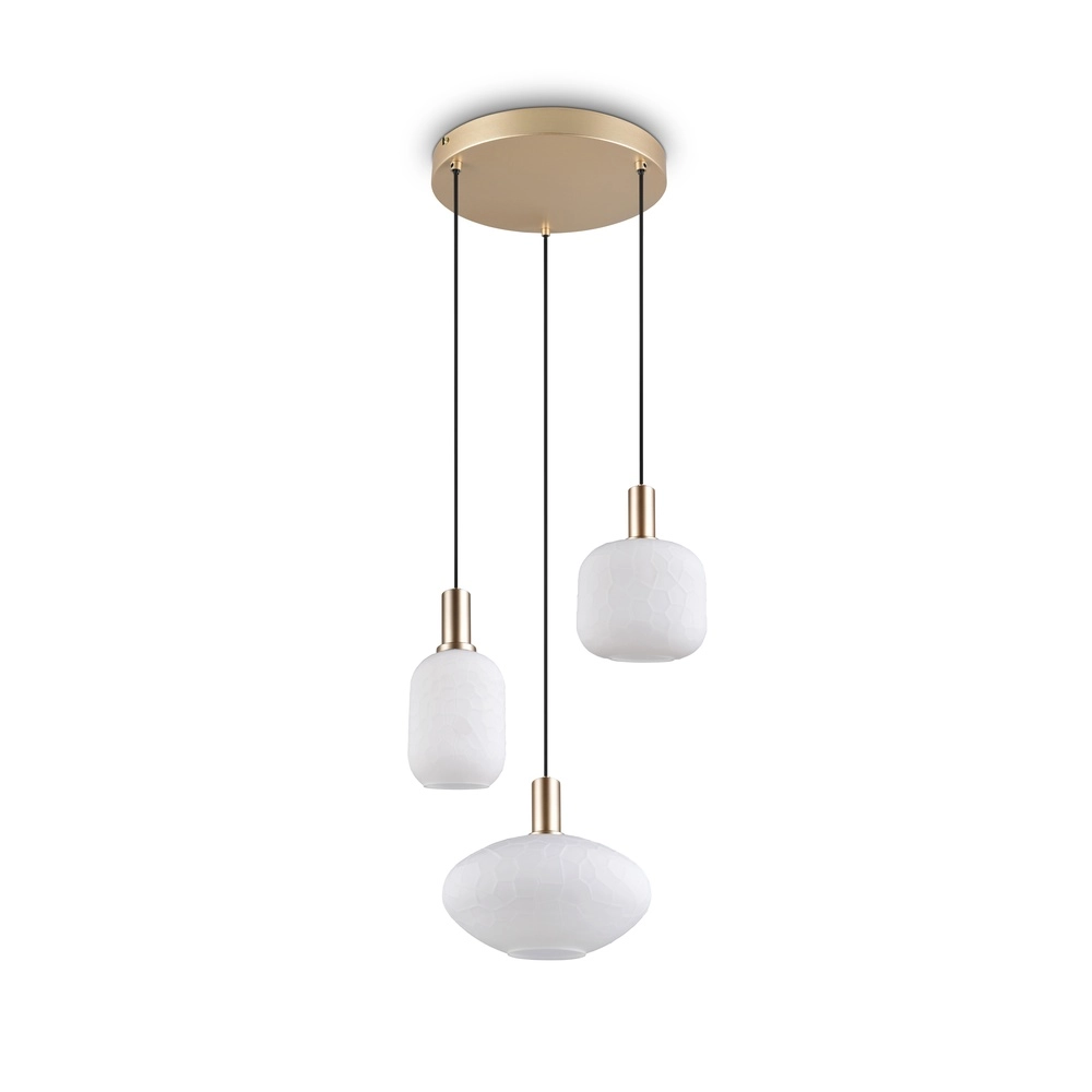 Lampe pendante à 3 lampes Emelie Or avec verre blanc Trio 4017807724318
