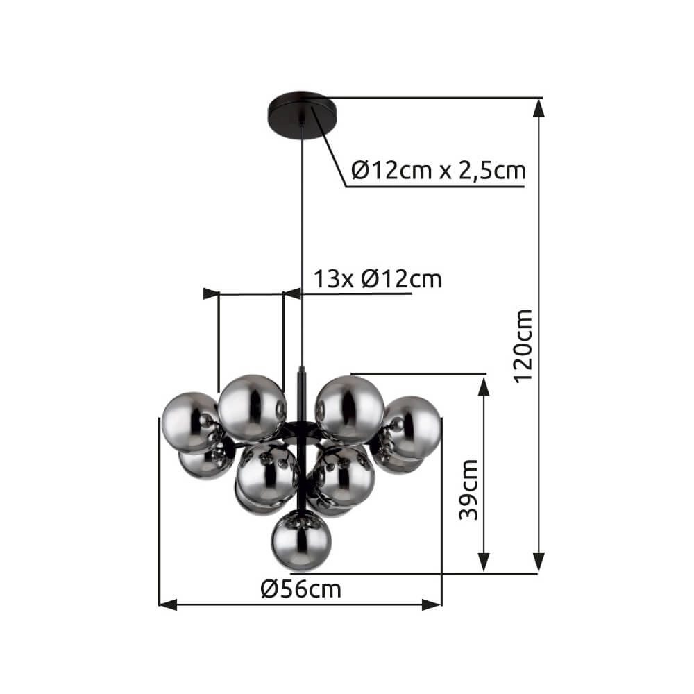 Suspension noire Grappy 13 lumières Globo 9007371459117