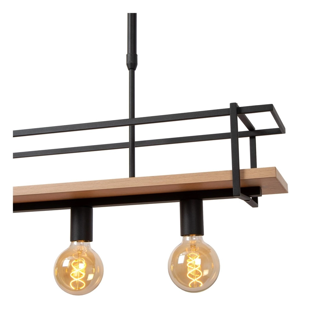 Lampe suspendue à 4 lumières Milonga noir avec bois Lucide 5411212211750
