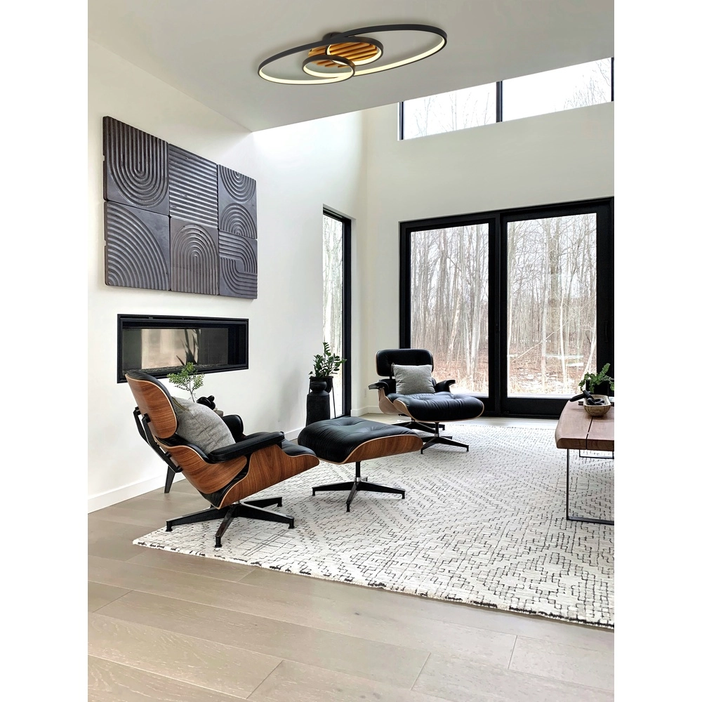 Lampe ovale de plafond Tisha I noir avec bois Globo 9007371572281