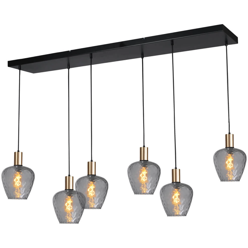Lampe suspendue 6 lumières - dorée - Porto avec des verres à fumée Diamond Lampe suspendue 6 lumières - dorée - Porto avec des verres à fumée Diamond
