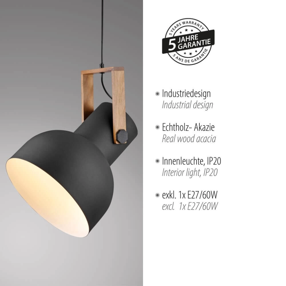 Lampe suspendue Cup 2.0 1 lumière noir Just Light 4043689000714
