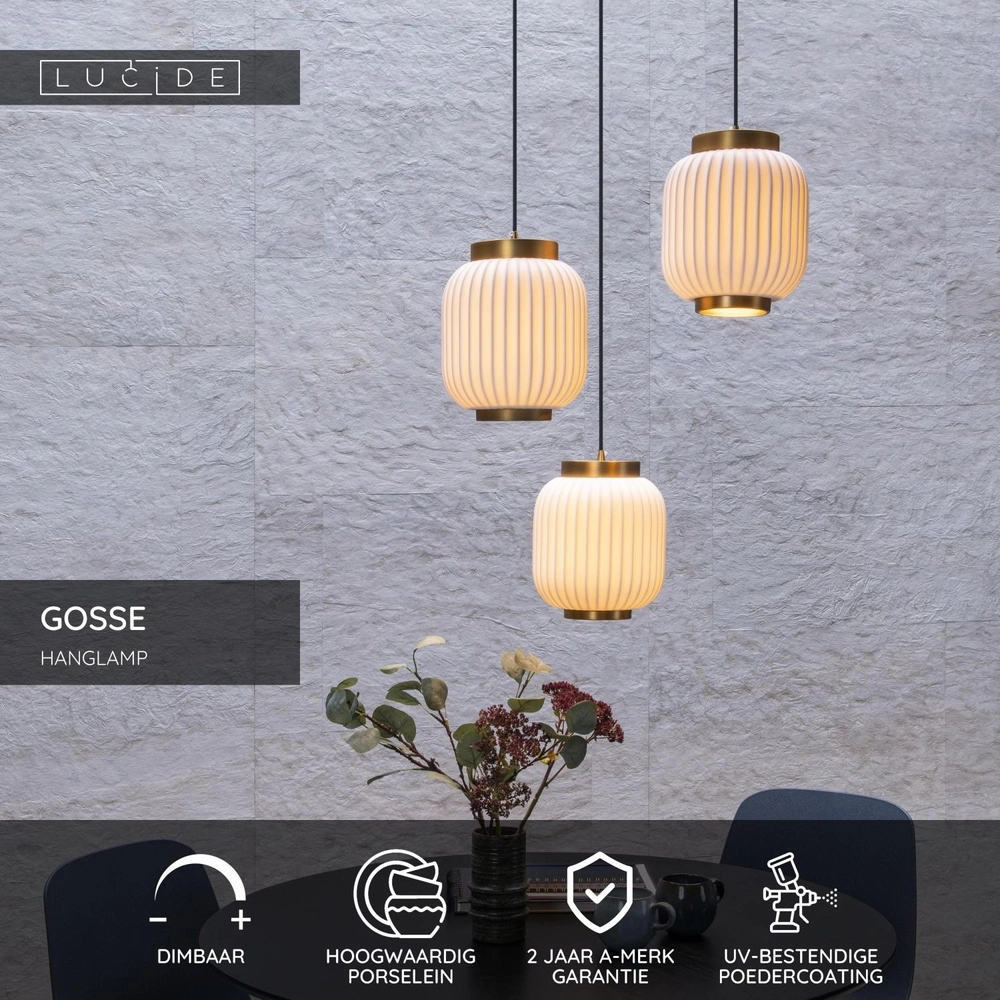 Lampe pendante de conception Gosse Or 3 clairs avec blanc Lucide 5411212134189