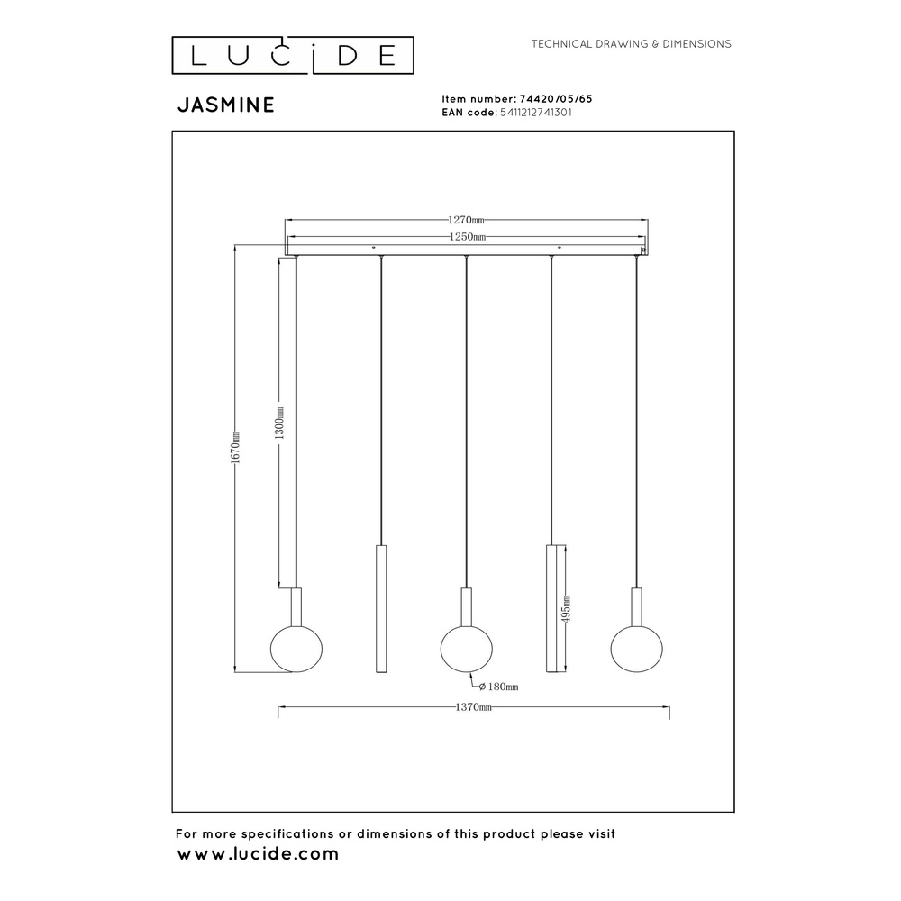 Lampe pendante de conception Jasmine Cuivre 5-lights Premium by Lucide 5411212741301