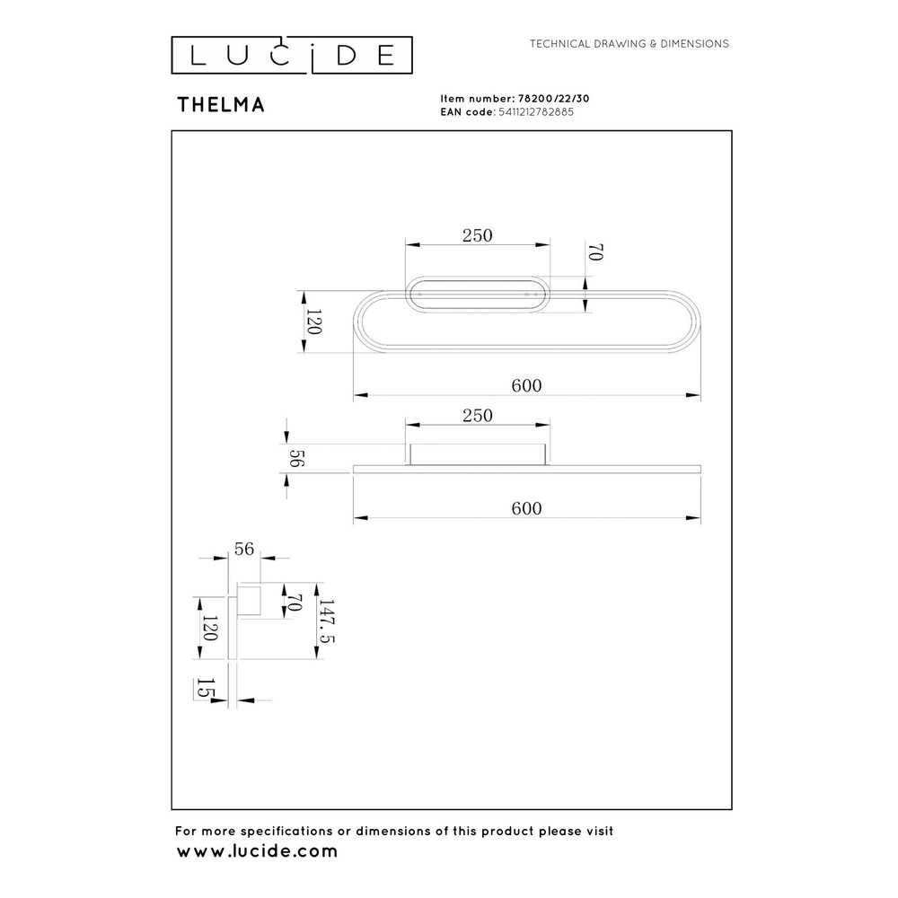 Lampe murale de conception Thelma ovale 60 cm Lucide 5411212782885