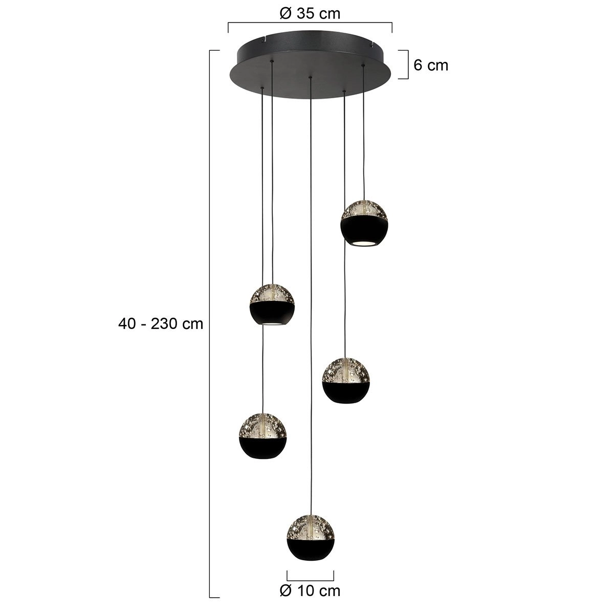 Lampe suspendue vide à 5 lumières Belluno LED - Noir avec verre Steinhauer 8712746183887
