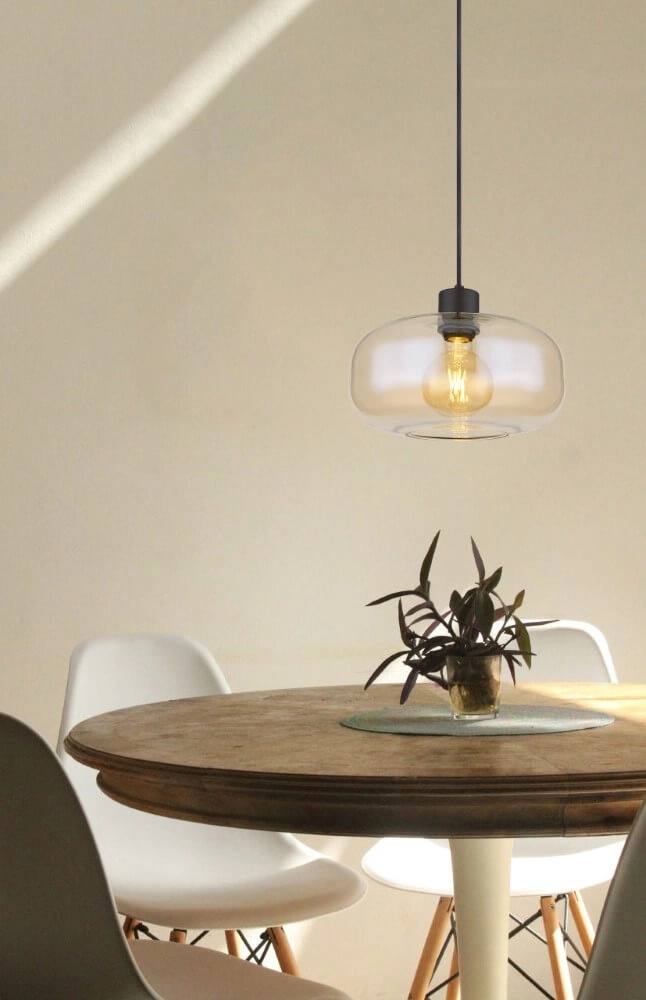 Lampe suspendue noire Giuseppe verre ambré Globo 9007371444212