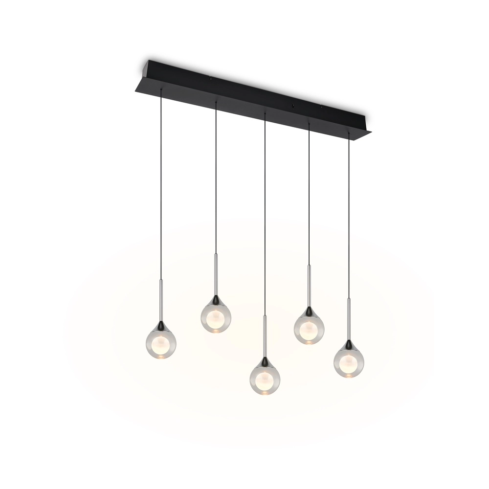 Lampe pendante moderne Calista Ligne droite chromée à 5 lumières