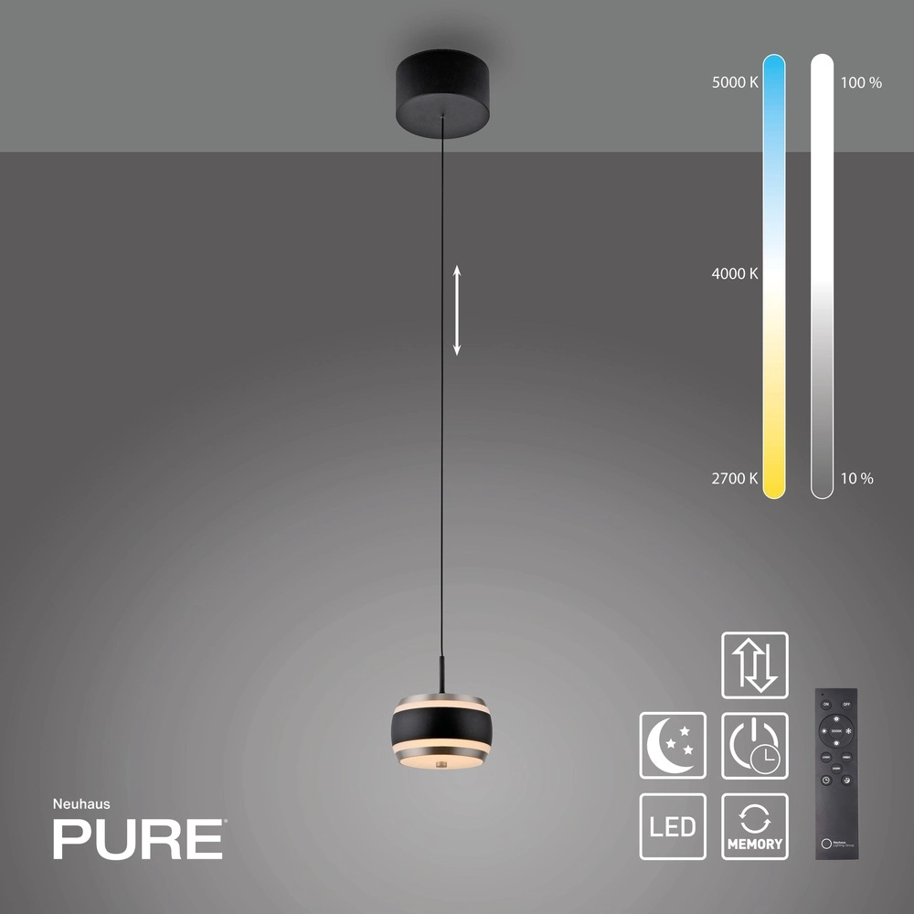 Pendentif LED élégant Pure Falling Rings Black Pearl Paul Neuhaus 4012248396551