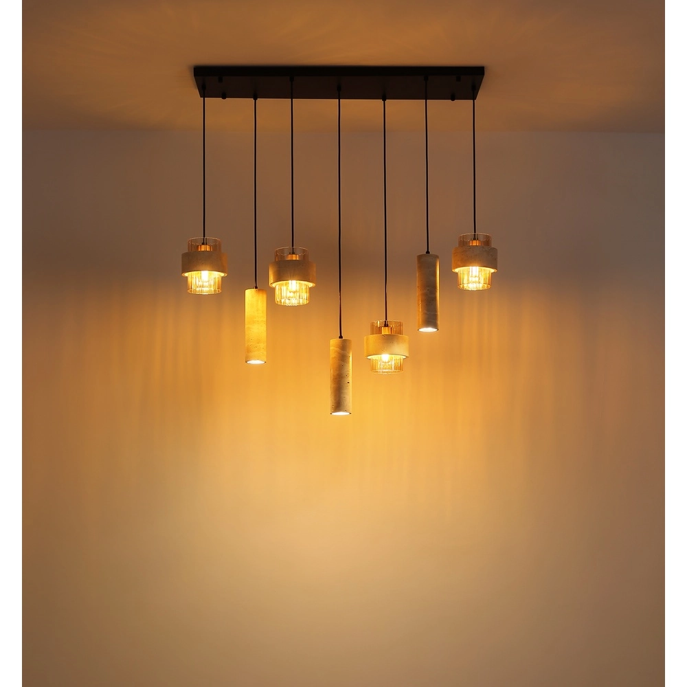 Lampe suspendue à 7 lampes Daren noir avec marbre Globo 9007371583669