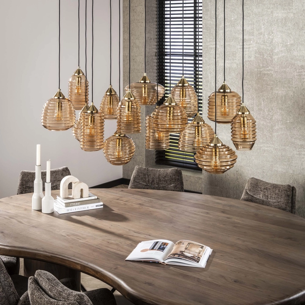 Lampe suspendue à 15 lumières Rib Verre nervuré Lyora 8716803511132