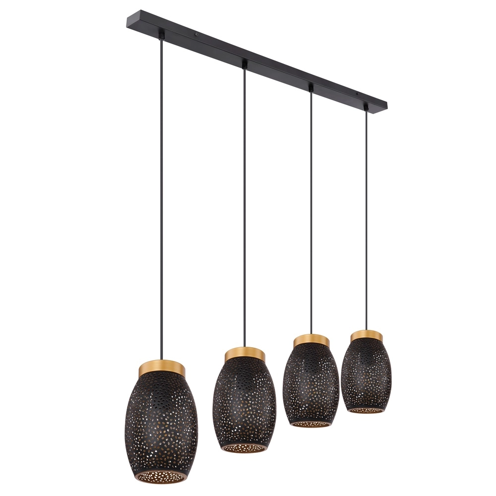 Lampe suspendue à 4 lumières Narri Noir avec or - petits trous Globo 9007371392667