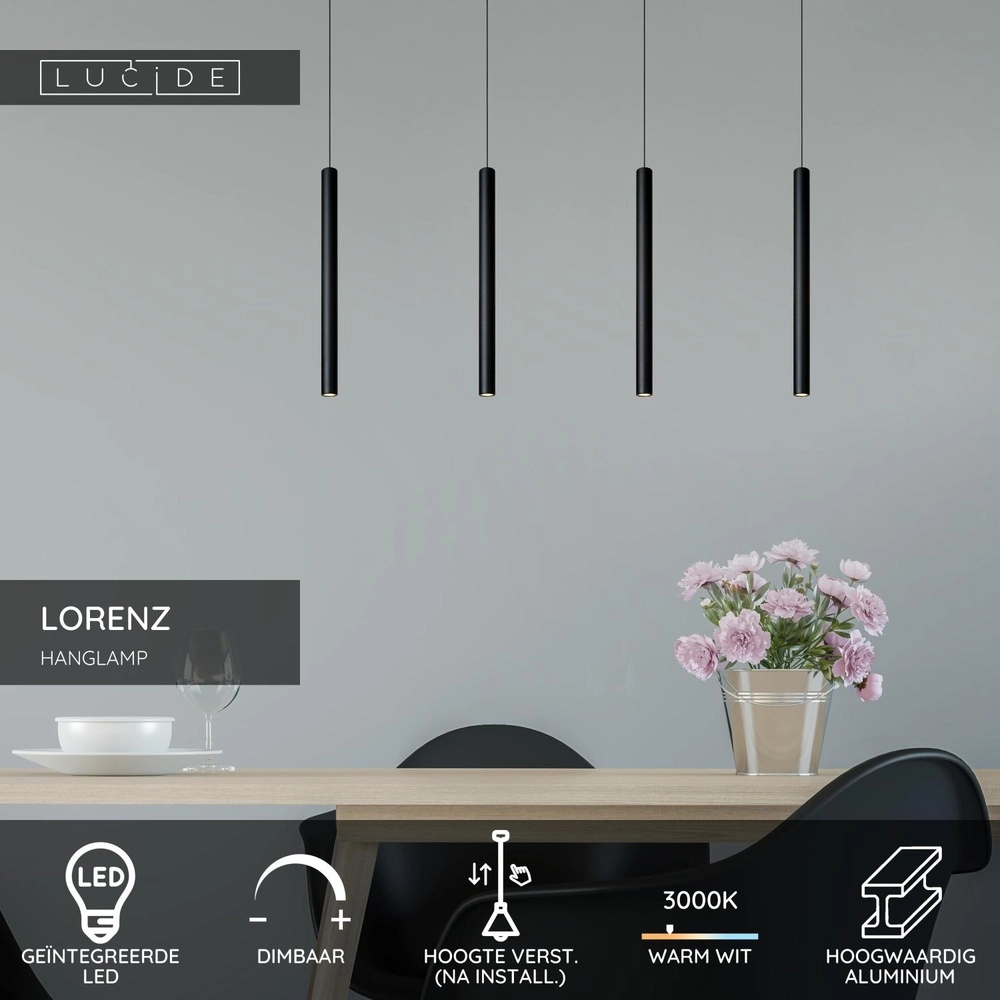 Lampe suspendue à 4 lumières Lorenz Noir de conception Lucide 5411212740687