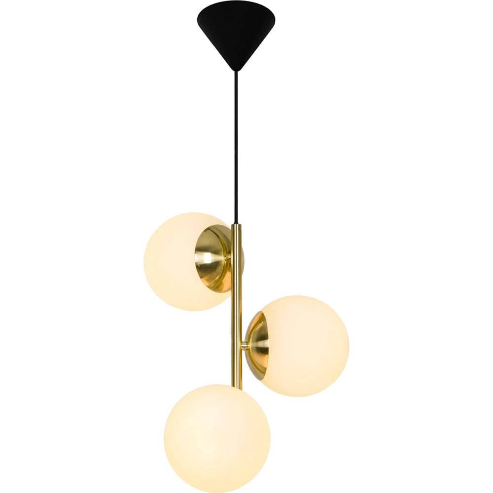 Suspension Lilly Or 3 lumières avec sphère blanche