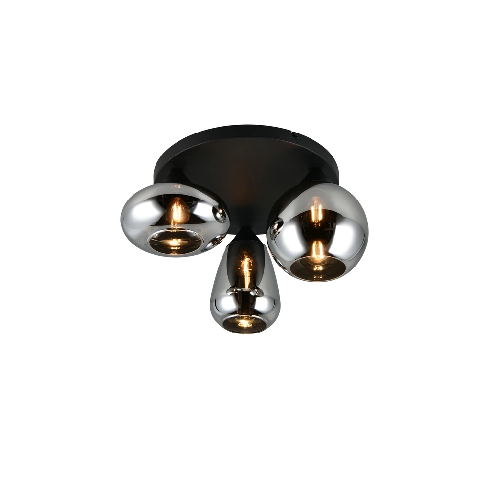 Plafonnier 3 lumières Lumina noir avec verre fumé Plafonnier 3 lumières Lumina noir avec verre fumé
