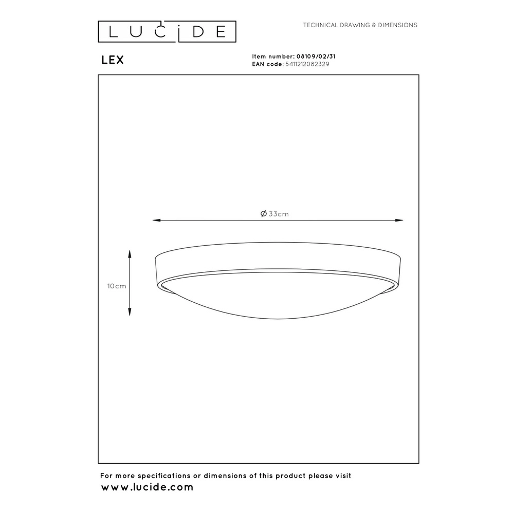 Éclairage de plafond Lex Ø 33cm blanc Lucide 5411212082329