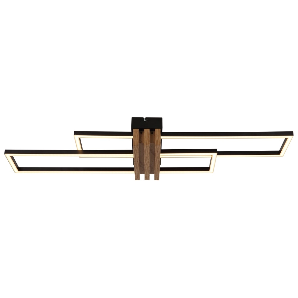 Lampe de plafond moderne Dakari I noir avec bois 80 cm Globo 9007371525782