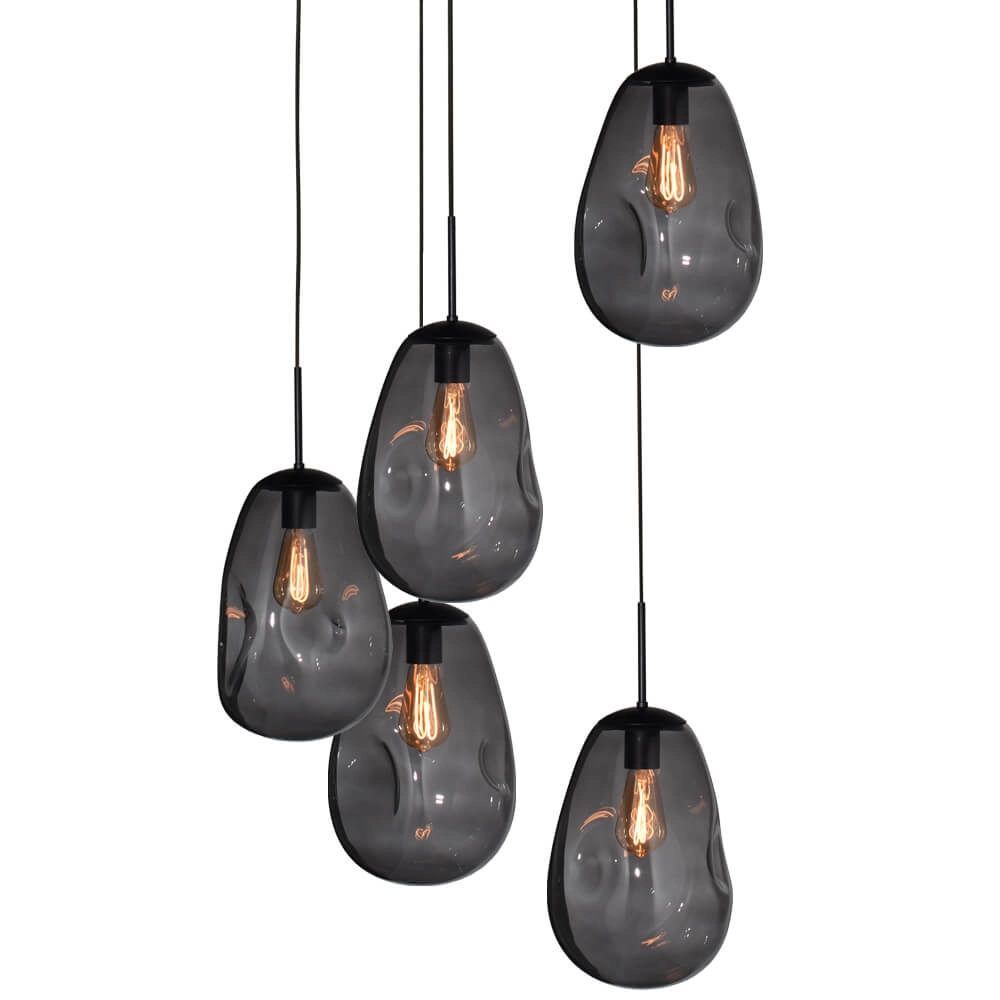Lampe suspendue Vide Lava 5x verre à fumée Ø 22,5cm Masterlight 8718121286563