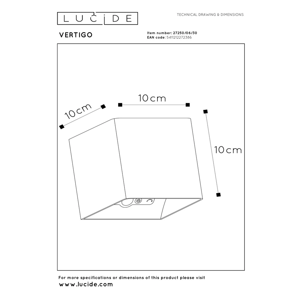 Lampe murale rechargeable Vertigo Noir magnétique Lucide 5411212272386