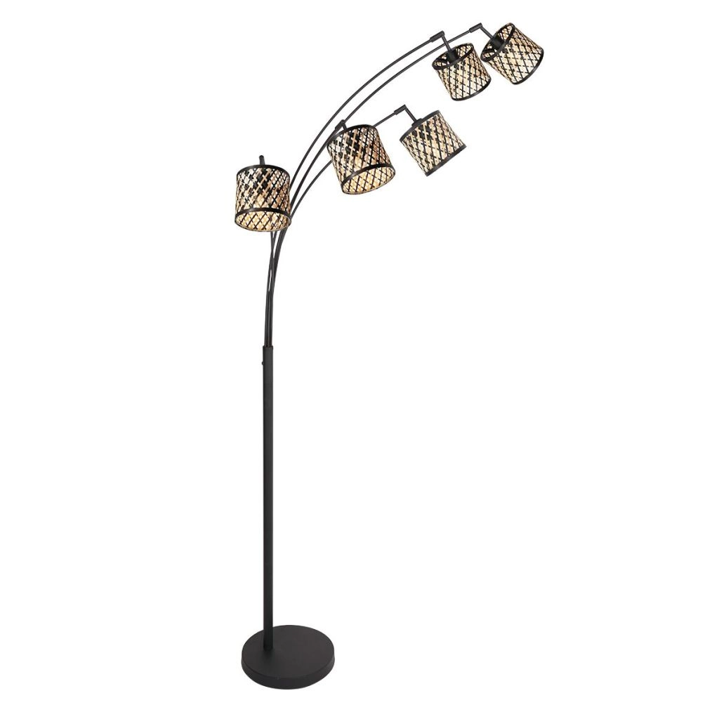 Lampe de pied à 5 lumières Sumba avec des lunettes en bambou de 12 cm