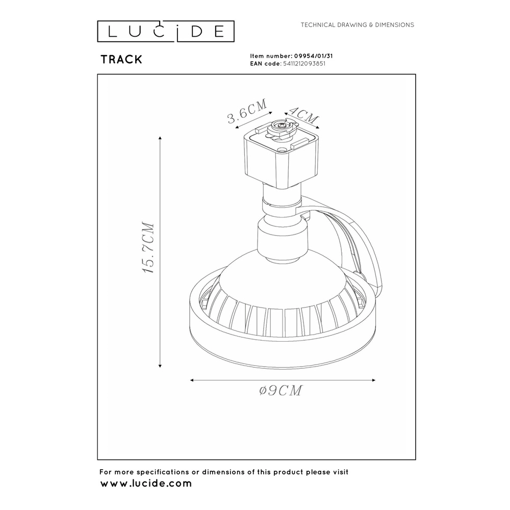 Spot ferroviaire Track Dorian GU10 ES111 blanc monophasé Lucide 5411212093851