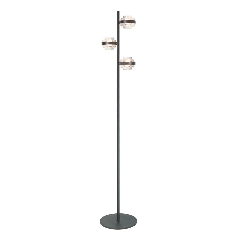 Lampadaire Dynasty Verre transparent noir à 3 lumières Lampadaire Dynasty Verre transparent noir à 3 lumières