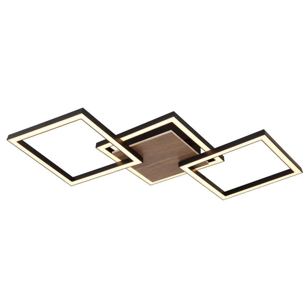 Lampe de plafond à design Kaden noir avec un aspect bois