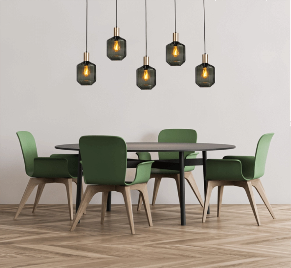 Lampe suspendue 5 lumières - dorée - Porto avec verres verts Jagger Masterlight 8718121270272