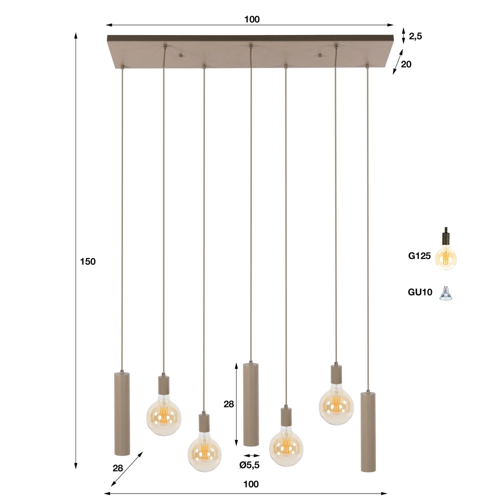 Lampe pendante de conception Senso Brun sable 7 clairs Lyora 8716803515017
