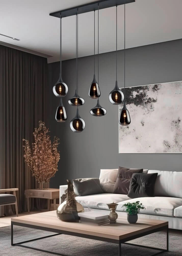 Lampe suspendue 8 lumières Lumina avec verre fumé Trio 4017807542301